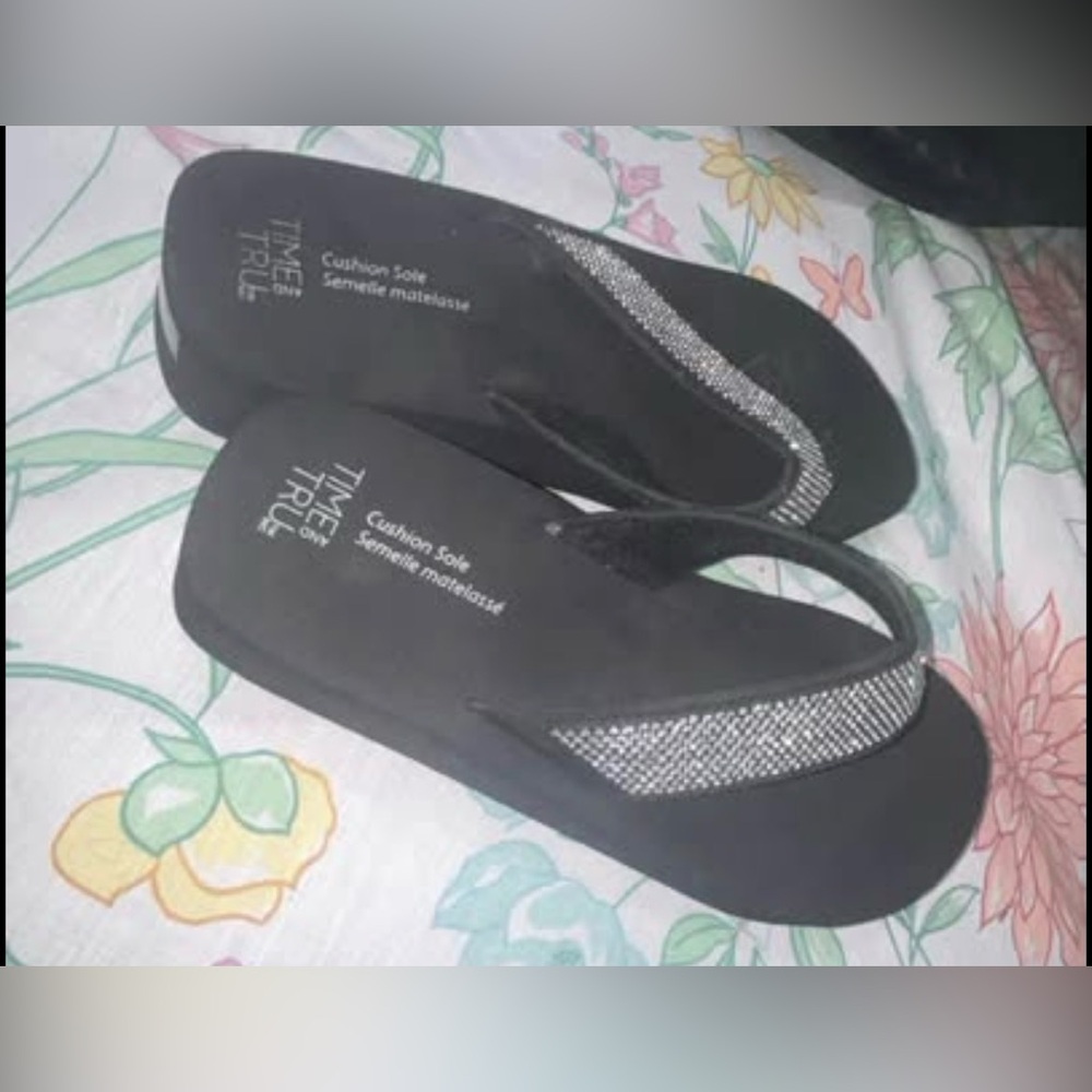 Time and Tru Black Sandals with Silver Details